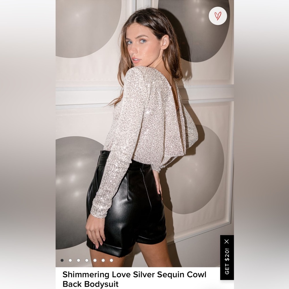 🪩✨Lulus Shimmering Love Silver Sequin Cowl Back Bodysuit✨🪩